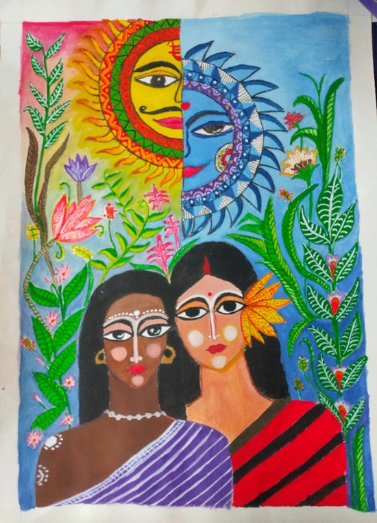 Bonding of ?? and Moon ??, painting by Mumu Ghosh