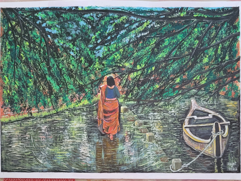 Painting  by Rajat Kumar Das - Woman in woods