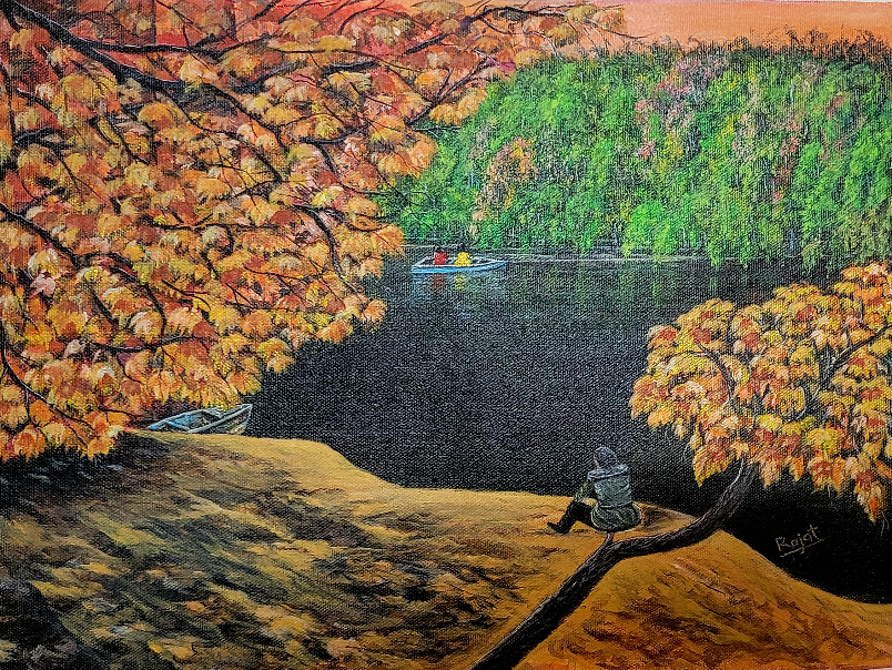 Painting  by Rajat Kumar Das - Alone on the river Bank