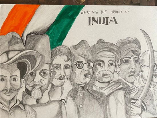 Saluting the Heroes of INDIA, painting by Kashish Desai