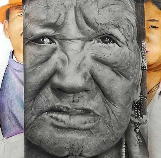 Lines of Resilience: The Weathered Face of Wancho Womanhood, painting by Ajem Toham