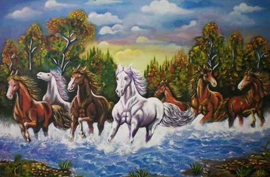 Painting  by Reena Jain Khated - Seven horses