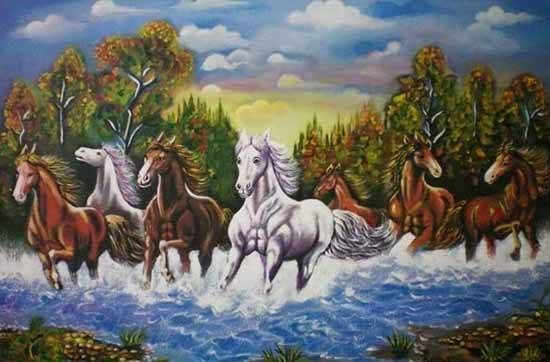 Seven horses, painting by Reena Jain Khated