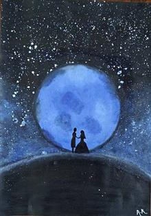 Painting  by Akanksha kumar - MOONLIT LOVE Painting  by Akanksha kumar - MOONLIT LOVE