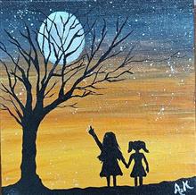 Painting  by Akanksha kumar - SISTERS UNDER THE MOON Painting  by Akanksha kumar - SISTERS UNDER THE MOON