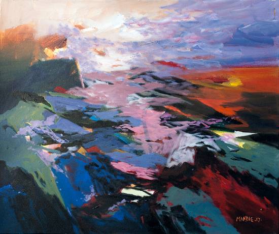 View of the mountains from above Painting by Professional Artist