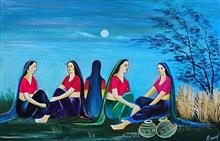 Painting by Avnesh Singh - Title Village women Painting by Avnesh Singh - Title Village women