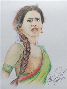 Painting by Supam Roy - Lady in Saree Painting by Supam Roy - Lady in Saree
