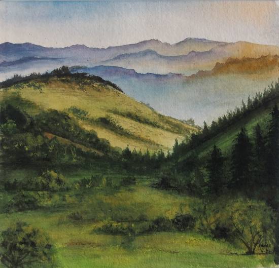 Green Valley Painting by Emerging Artist Dr Kanak Sharma