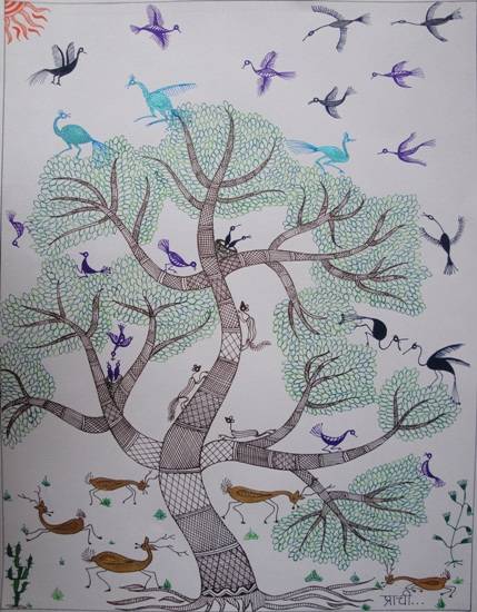 Painting  by Prachi Gorwadkar - The Tree with Birds