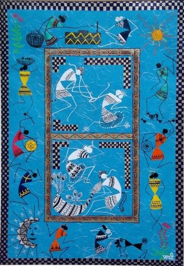 Warli - Blue Region, painting by Prachi Gorwadkar