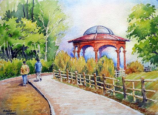 Gazebo at the Park Painting by Professional Artist Sanika Dhanorkar