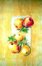 Painting by Sanika Dhanorkar - Apples on the Table Mat Painting by Sanika Dhanorkar - Apples on the Table Mat