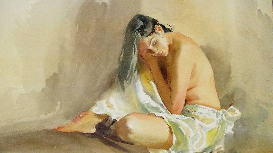 Semi Nude Wet Tresses Painting by Old Master Artist John Fernandes