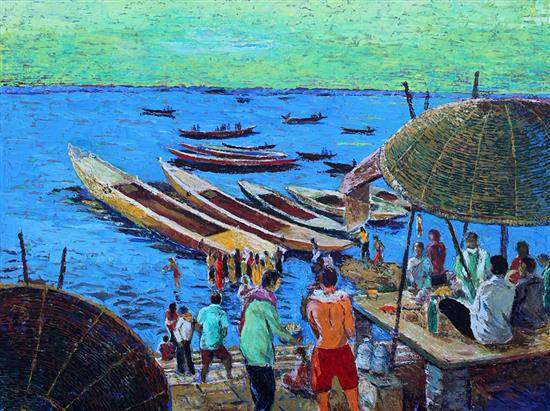 Banaras Ghat - II, Painting by  Artist Nalini Bhagwat Banaras Ghat - II, Painting by  Artist Nalini Bhagwat