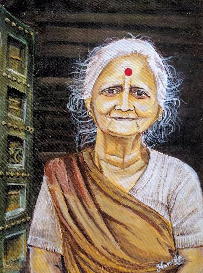 Amma Old lady Painting by Emerging Artist Namrata Bothra