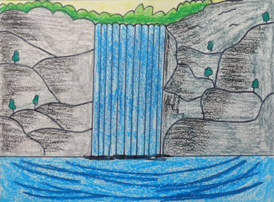 How to draw waterfall scenery for kids , Waterfall drawing using oil  pastels - YouTube