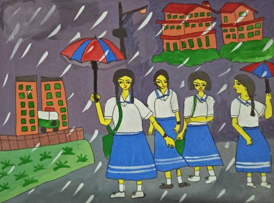 Rainy day, Painting by Young Artist Tithi Mukhopadhyay