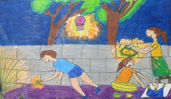 Colorful Watercolor Diwali Deepa