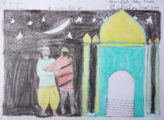 Eid Mubarak Greeting Card Line Art Drawing On Paper Stock Illustration -  Download Image Now - iStock