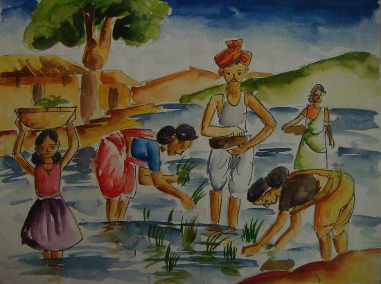 इक्कीसवीं सदी में ग्राम्य जीवन- Rural Life in the Twenty First Century |  Exotic India Art
