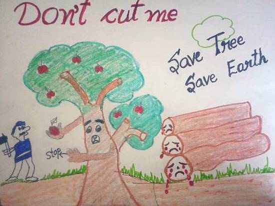 How to draw save trees poster chart drawing for competition (very easy)  step by step - YouTube