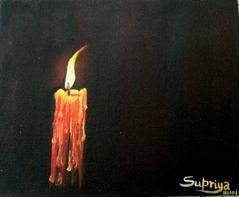 Burning Candle (ART_464_29932) - Handpainted Art Painting - 24in X 46in