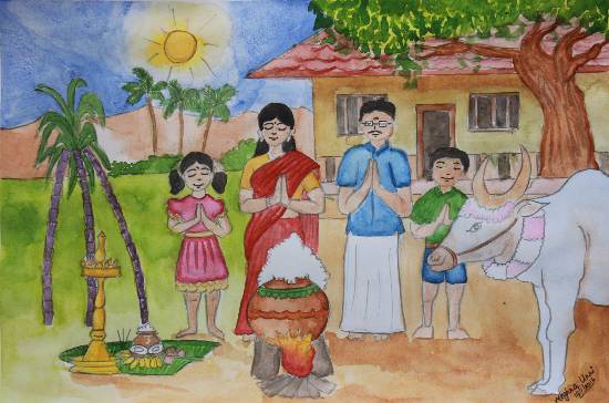 How to draw Happy Pongal Festival