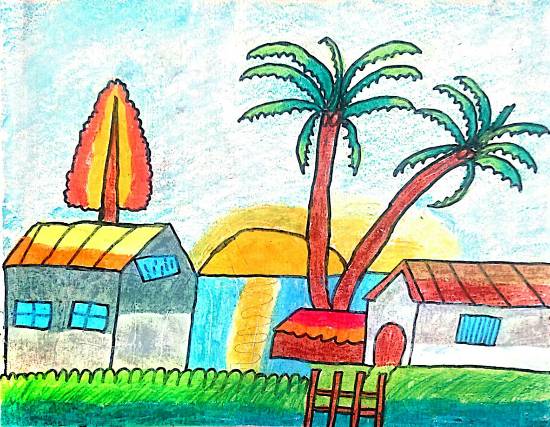 Beautiful Indian Village Scenery Drawing|Easy Indian Mountain Village  Scenery With Acry… | Landscape drawing easy, Easy scenery drawing, Beautiful  scenery paintings