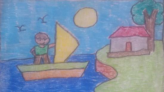 2 BEACH SCENERY DRAWING WITH OIL PASTEL | SEASCAPE PAINTING WITH BOAT|  BEACH SCENERY PAINTING | Art drawings for kids, Nursery drawings, Kids art  projects
