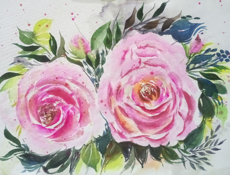 Painting  by Ratnamala Indulkar - Pink Roses