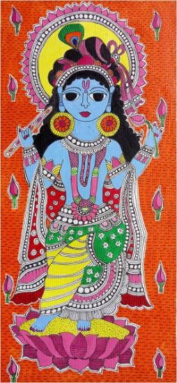 Madhubani Krishna, painting by Ratnamala Indulkar