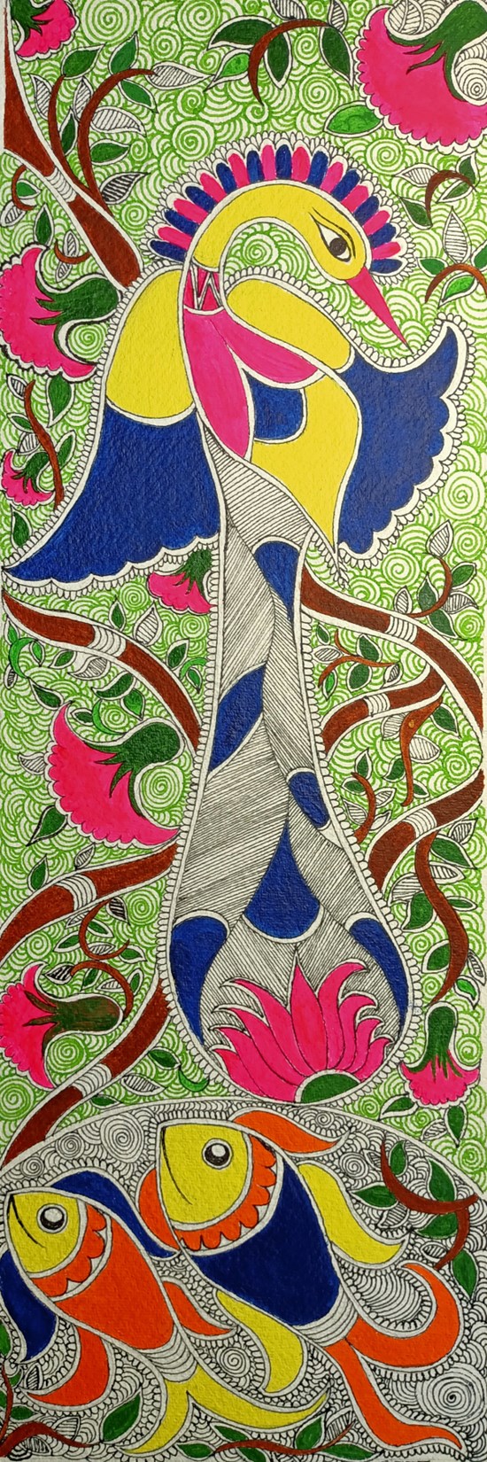 Madhubani Peacock, painting by Ratnamala Indulkar