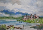 Parked Boats, Lake, River & Seascape Painting by M. K. Kelkar, Watercolour on Paper, 14 X 19.5