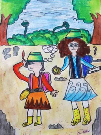 Painting by Janhvi Jeeban Mishra - On an adventure with my sister