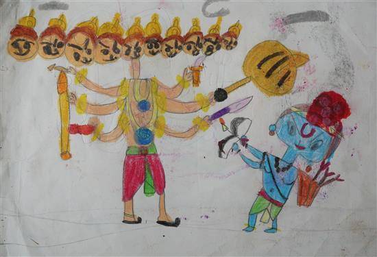 Painting by Mehak Borse - Ram kills Ravan