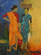 Gossip, Painting by Professional Artist Shashikant Bane