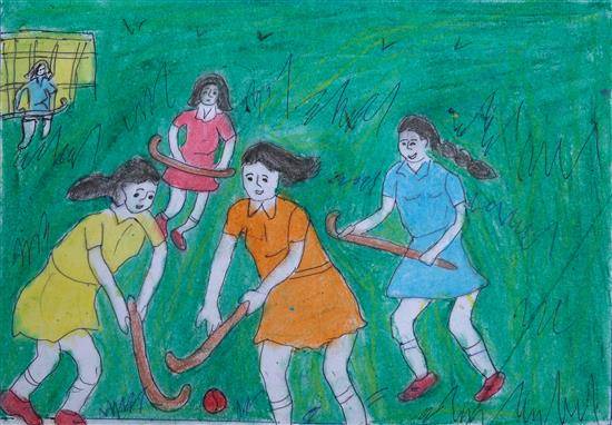 Painting by Karan Dhadal - Hockey players