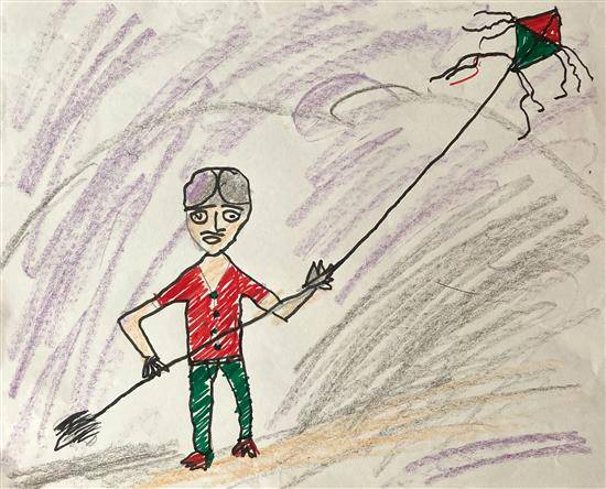 Painting by Kismat Pawara - Boy playing Kite