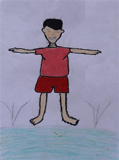 Painting by Tanmay Sidam - Exercising boy