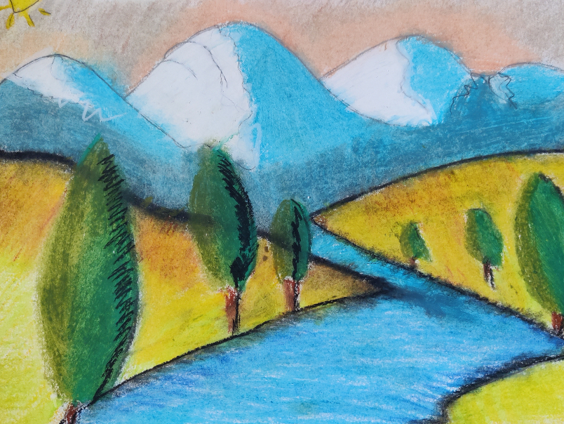 Painting by Avigna Sree - Mountains and rivers