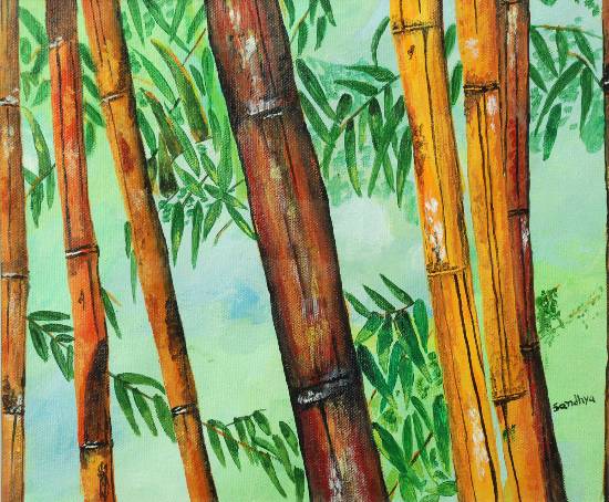 Bamboo Trees - 1, Painting by Emerging Artist Sandhya Joshi